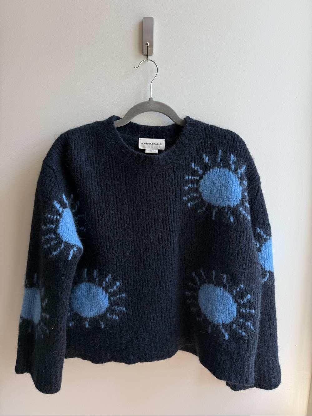 Mansur Gavriel Navy Sweater with Light Blue Sunburst Motifs